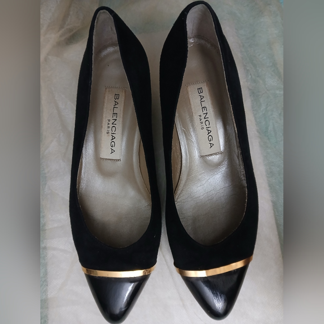 Authentic Balenciaga Black Heels With Gold Detail